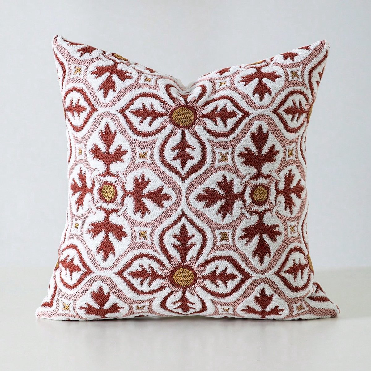 Casalora Kussenhoes - 1 Stuk Chenille Jacquard Blauw Decoratief Kussensloop - 45x45 cm - Stijl Geometrisch Bloemenpatroon, Zonder Kusseninzet -Roze