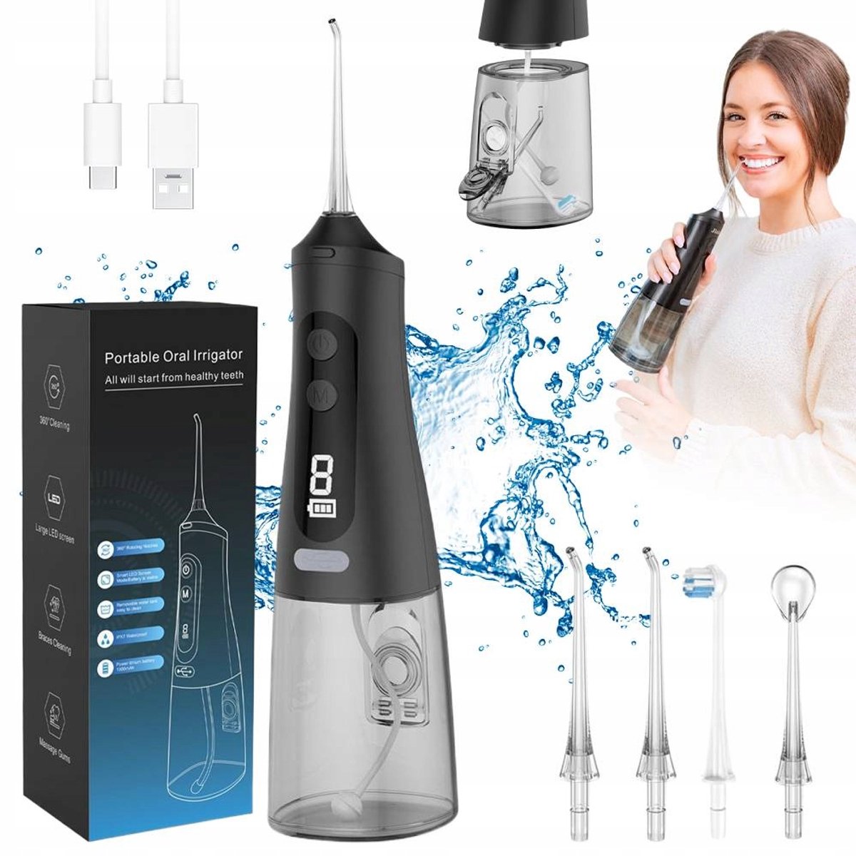 Waterflosser Draadloos - Monddouche - Elektrische Water Flosser - 9 Drukniveaus - IPX7 Waterdicht - 350 ml Waterreservoir - Flosapparaat - Voor Gevoelig Tandvlees & Beugels