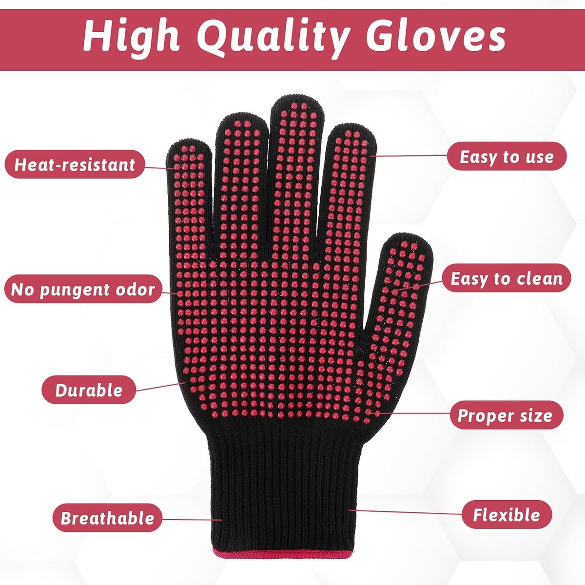 Set van 2 hittebestendige handschoenen met antislip siliconen grip, professionele hitteblokkerende handschoenen voor kappers, krultangen en stijltangen