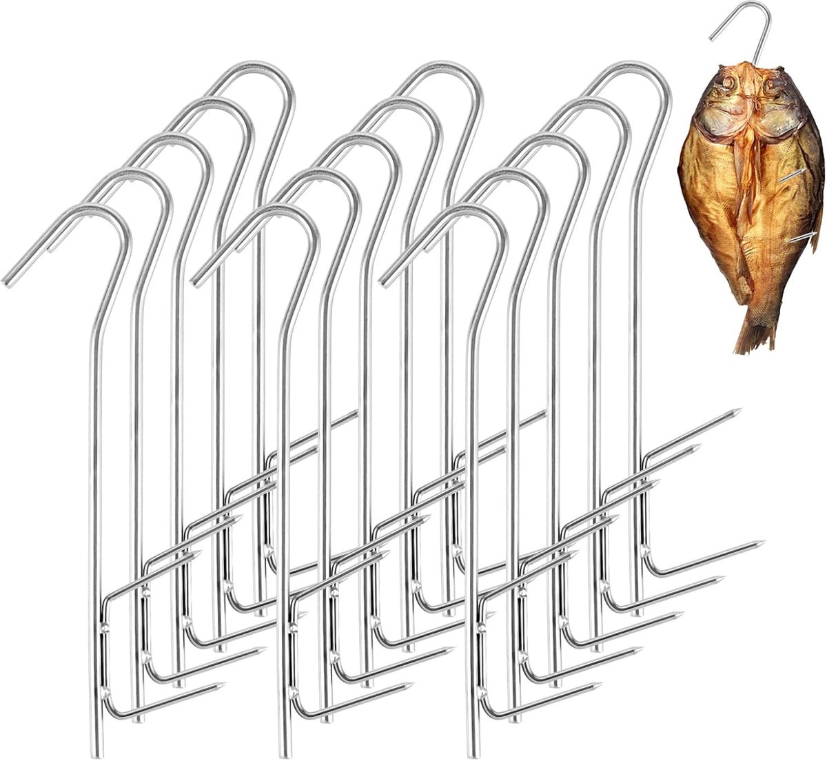 15 Stuks Rvs Ophanghaak, Vis Haak 210 x 80 mm met 30 Rubberen Doppen, 304 Roestvrij Stalen Haak voor Keuken - ShopVlot