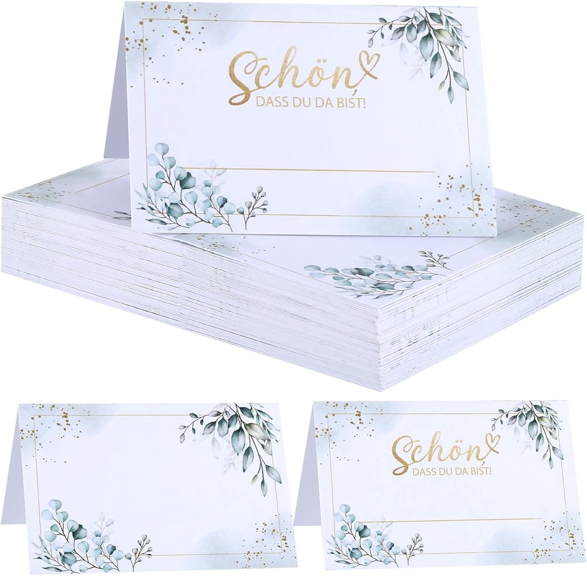 Pack of 50 eucalyptus wedding table cards table decoration place cards with text "Schön, dass du da bist" for - ShopVlot