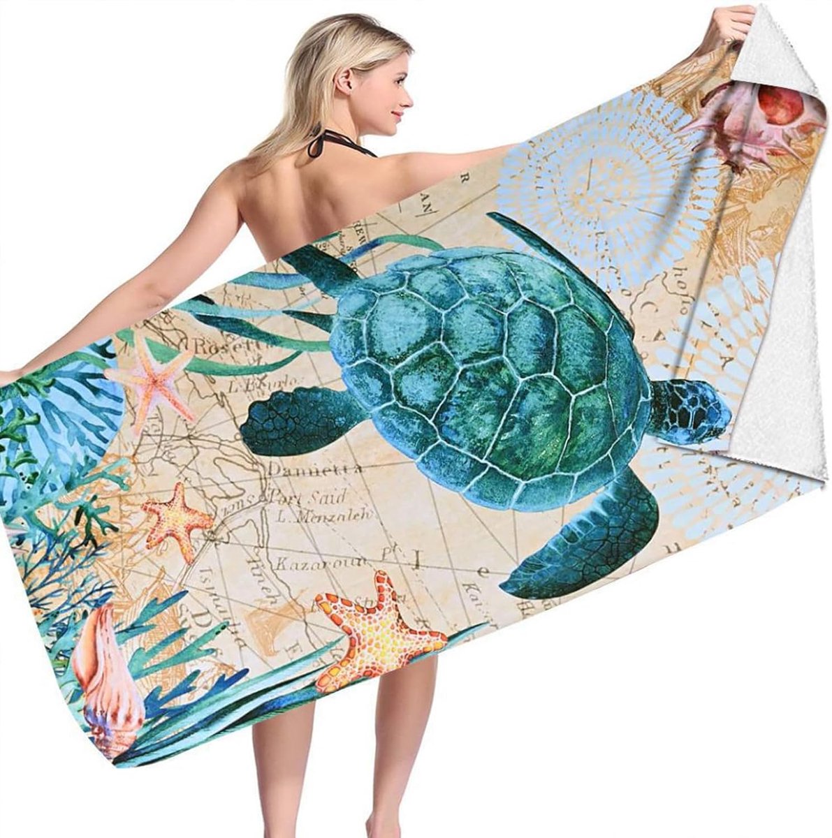 Toalla de playa 90 x 180 cm, toalla de playa XXL, sin arena, con tortugas marinas - ShopVlot