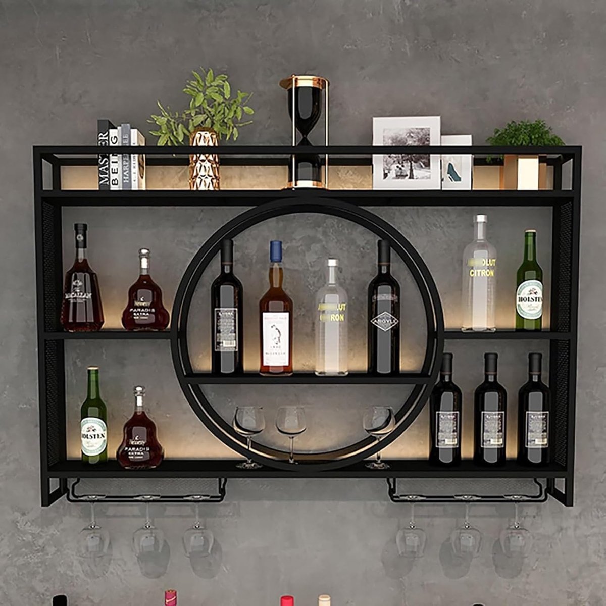 Wall Mount Wine Rack Floating Bar Unit Rack Multifunctional Iron Bottle Rack Glass Rack Iron Display Rack Wine Manager - ShopVlot