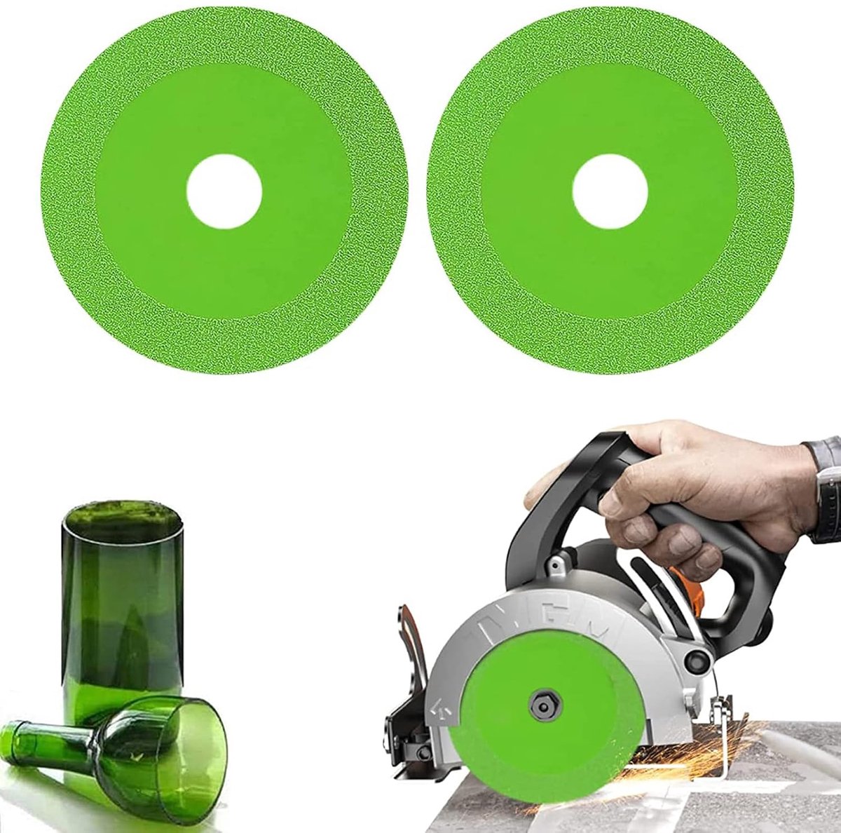 2 pieces Glass cutting discs Ø 125 mm, inner hole 22.5 mm, thickness 1 mm, Green, for Angle grinder, Diamond saw - ShopVlot