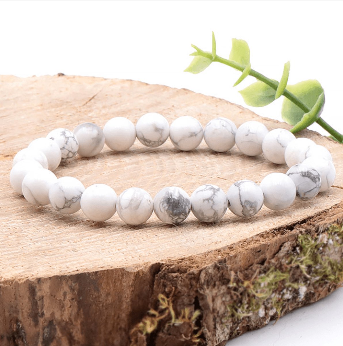 Edelsteen Armband met Witte Howliet 8 mm