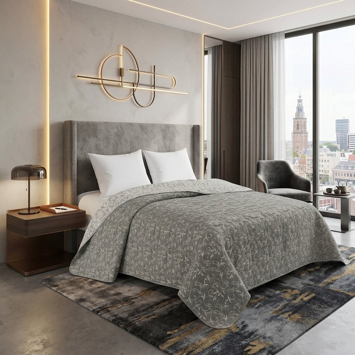 TRANKIELO® - Bedsprei 220x240 cm - Modern rankendesign - Zacht gewatteerd - Oeko-Tex gecertificeerd - Sprei