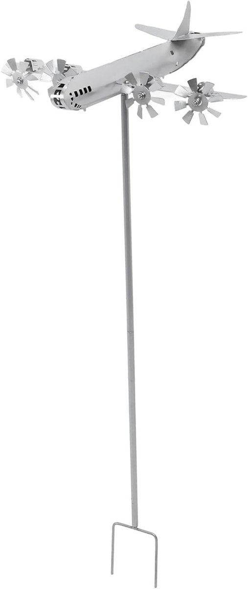 Stevige ijzeren windspinner in vliegtuigvorm voor tuin en terrasdecoratie, unieke buitenversiering en sfeervolle tuinaccessoires