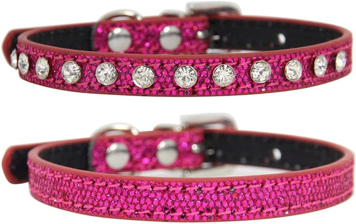 Dog Collar for Cats, 2 Ps Cat Collar in Glitter Fabric with Diamonds, Adjustable Puppy Collar, Sparkling Collar for - ShopVlot