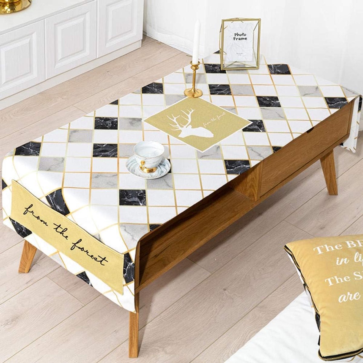 Tablecloth black gold simple Nordic cotton linen waterproof and oiltight disposable desk cloth - ShopVlot