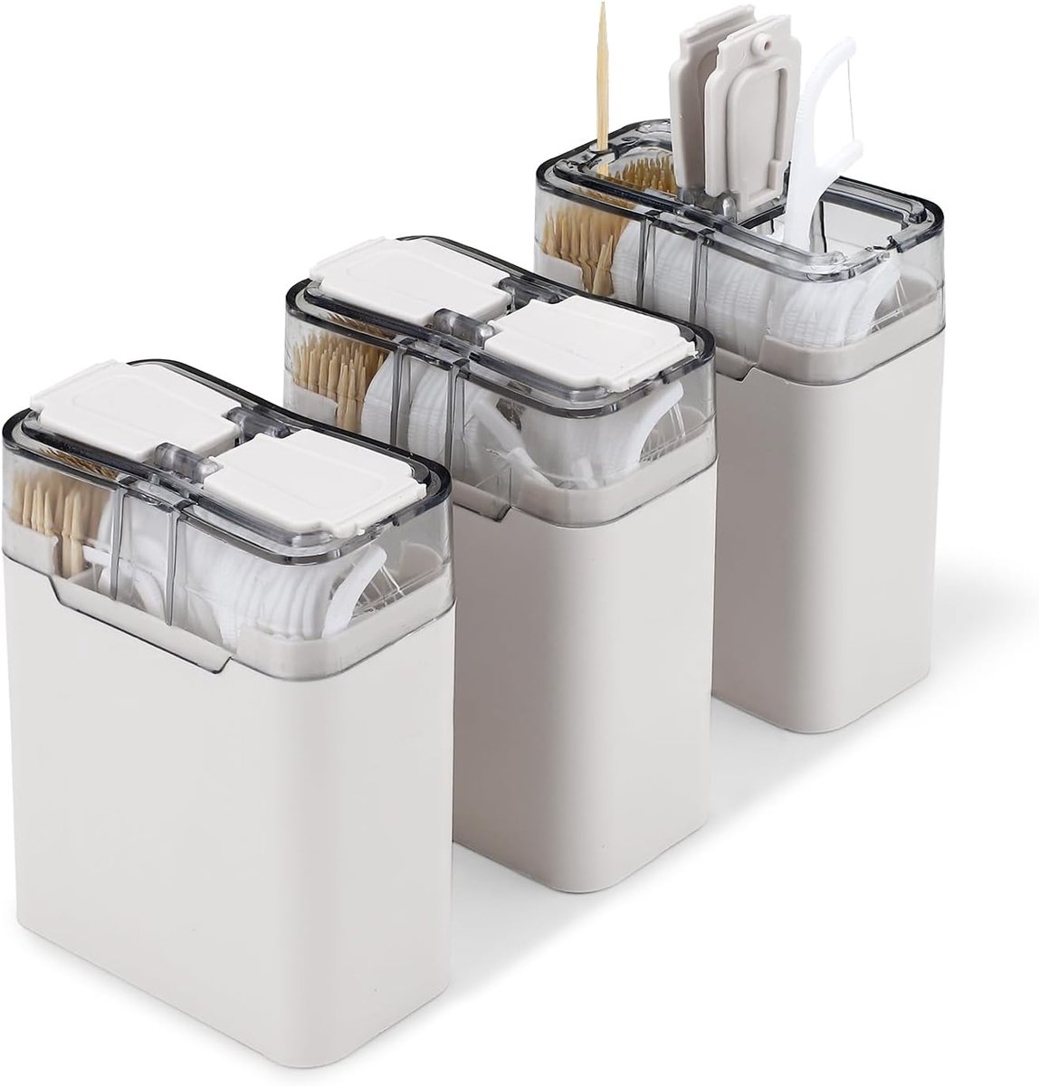 2-in-1 Toothpick & Floss Pick Holder Dispenser, 3 Pcs Toothpick Holder with 360 Toothpicks & 90 Floss Sticks Floss - ShopVlot