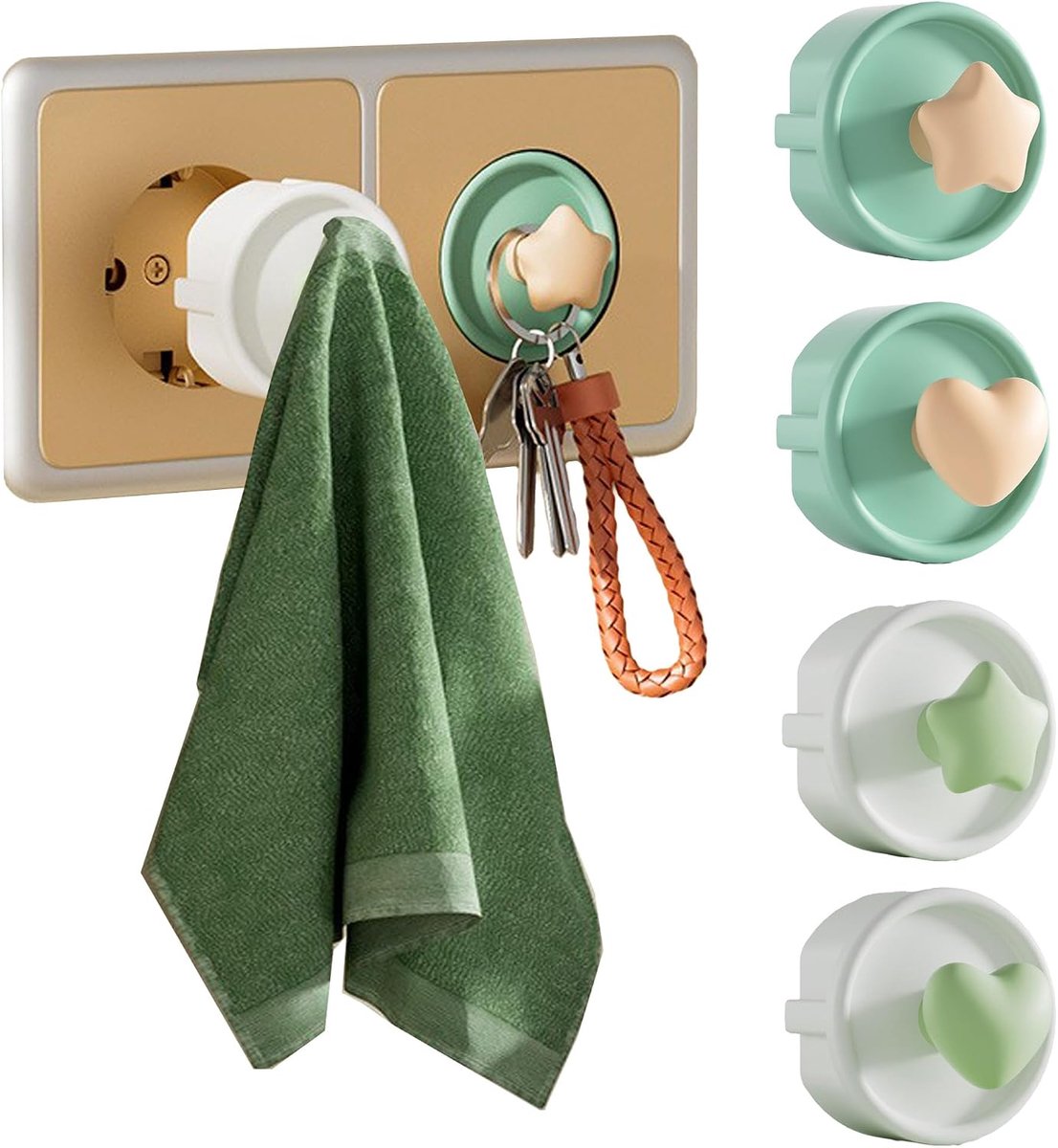 Socket Cover with Hook (2 White 2 Green), Silicone Socket Cover, Decorative/Dustproof Socket Cover, Splashproof Socket - ShopVlot