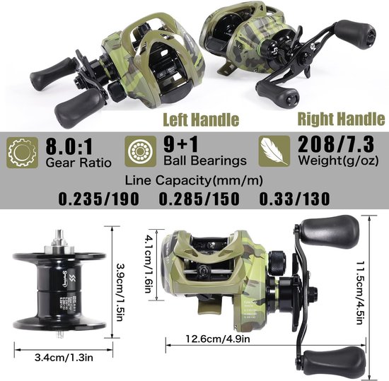 Sougayilang MAX Baitcasting Reel 8.0:1 High Speed Gear Ratio Fishing Reel 18lbs Carbon Fiber Drag Baitcaster Reels - ShopVlot — afbeelding 2