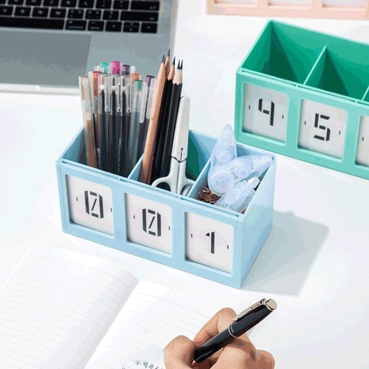 Compartiment plastic penhouder multifunctionele plastic make-up borstelhouder countdown penhouder geschikt voor - ShopVlot
