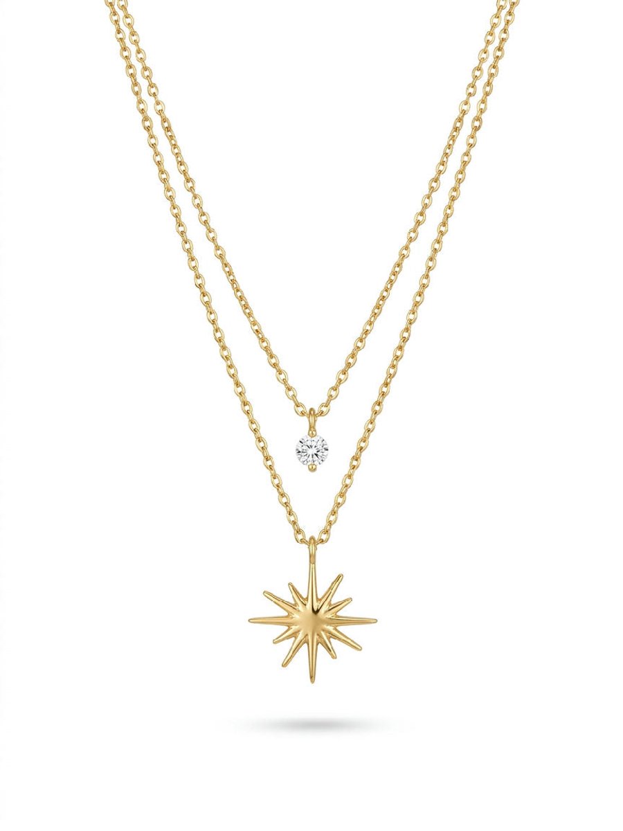 Stella - Dubbele Ketting - Stainless Steel - -