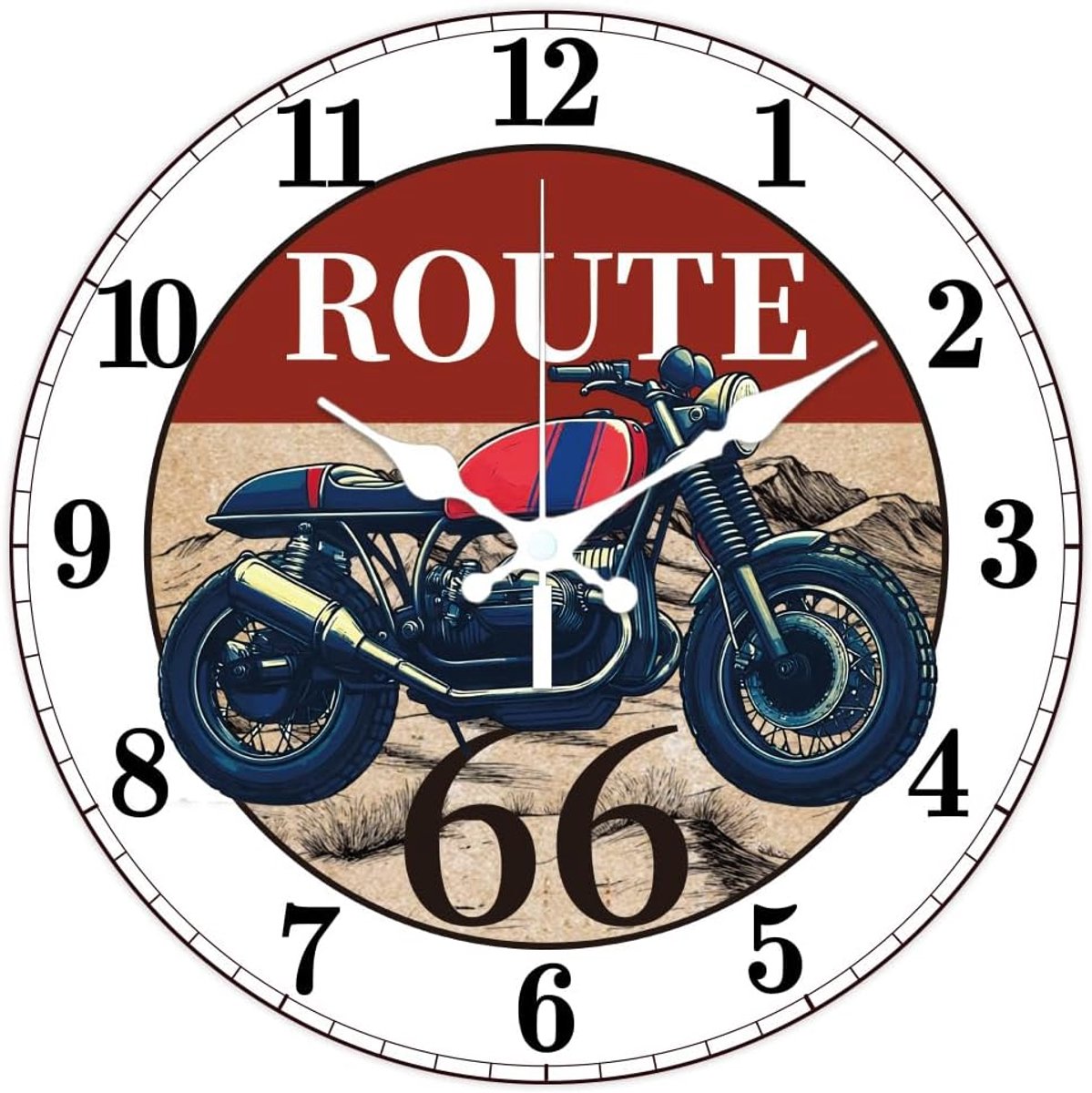 CHGCRAFT Retro Motorcycle Pattern Wall Clock 30.5cm Non-Ticking Clocks Round Desert Wall Hanging Clock Battery Works - ShopVlot