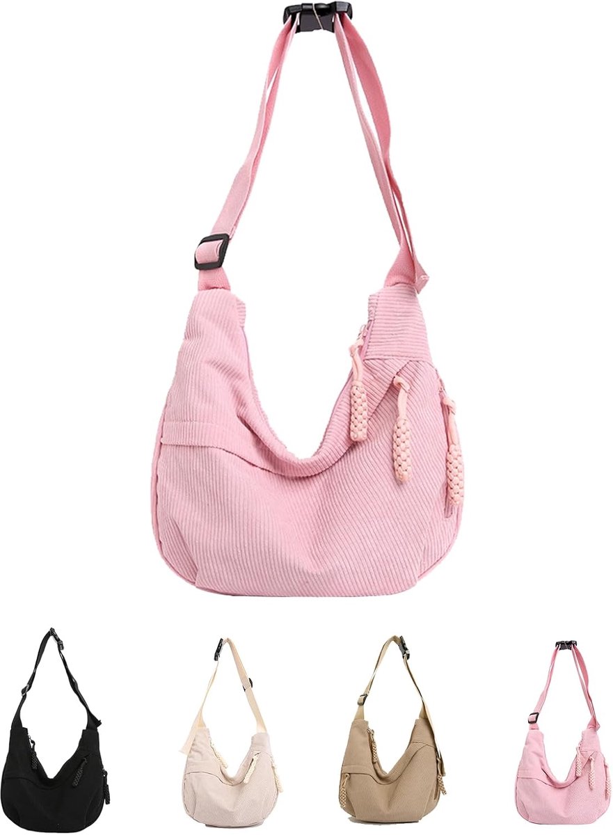 Women's Corduroy Crossbody Bag, Half Moon Bag, Shoulder Bag, Half Moon Crossbody Shoulder Bag with Adjustable Shoulder - ShopVlot