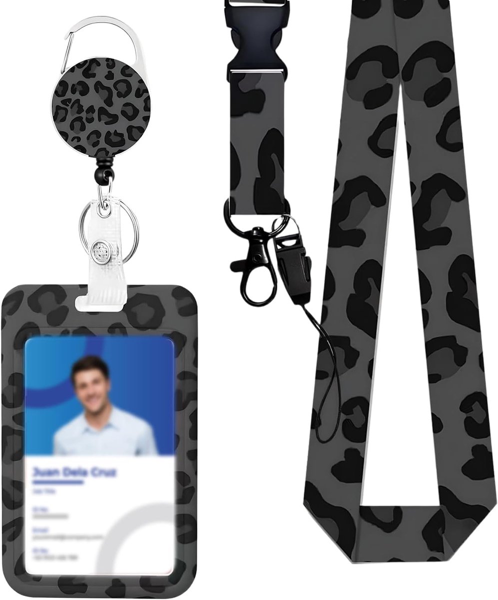 Nek-ID-kaarthouder, schuifharde ID-kaarthouder, Lla mode, luipaardpatroon, kaarthouder van kunststof, intrekbare - ShopVlot