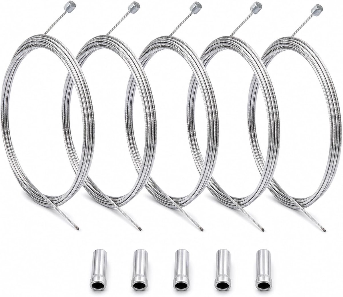 Fietsschakelkabel, universeel, 1,2 mm x 2100 mm, met 5 eindkappen, 5 stuks - ShopVlot