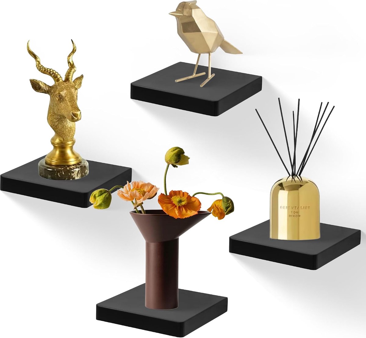 Schwimmende Wandregale, 4er-Set, 15,2 cm Massivholz-Quadratregale, kleine dekorative Wandregale für Badezimmer - ShopVlot