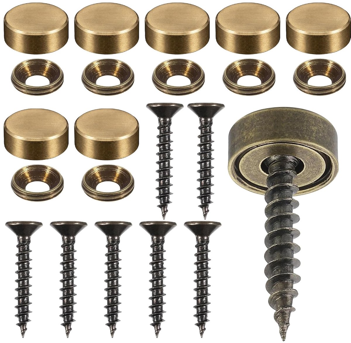 8-delige set decoratieve messing schroeven van 12 mm met afdekkapjes, zelfborende schroefafdekkingen voor spiegels - ShopVlot