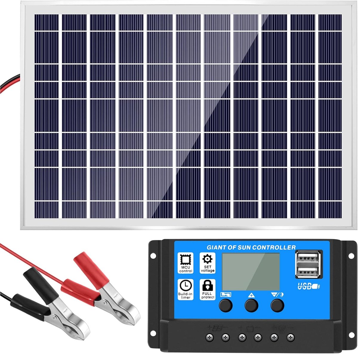 30W 12V Solar Panel Battery Charger + 40A Controller for Car, Home, Camping - ShopVlot