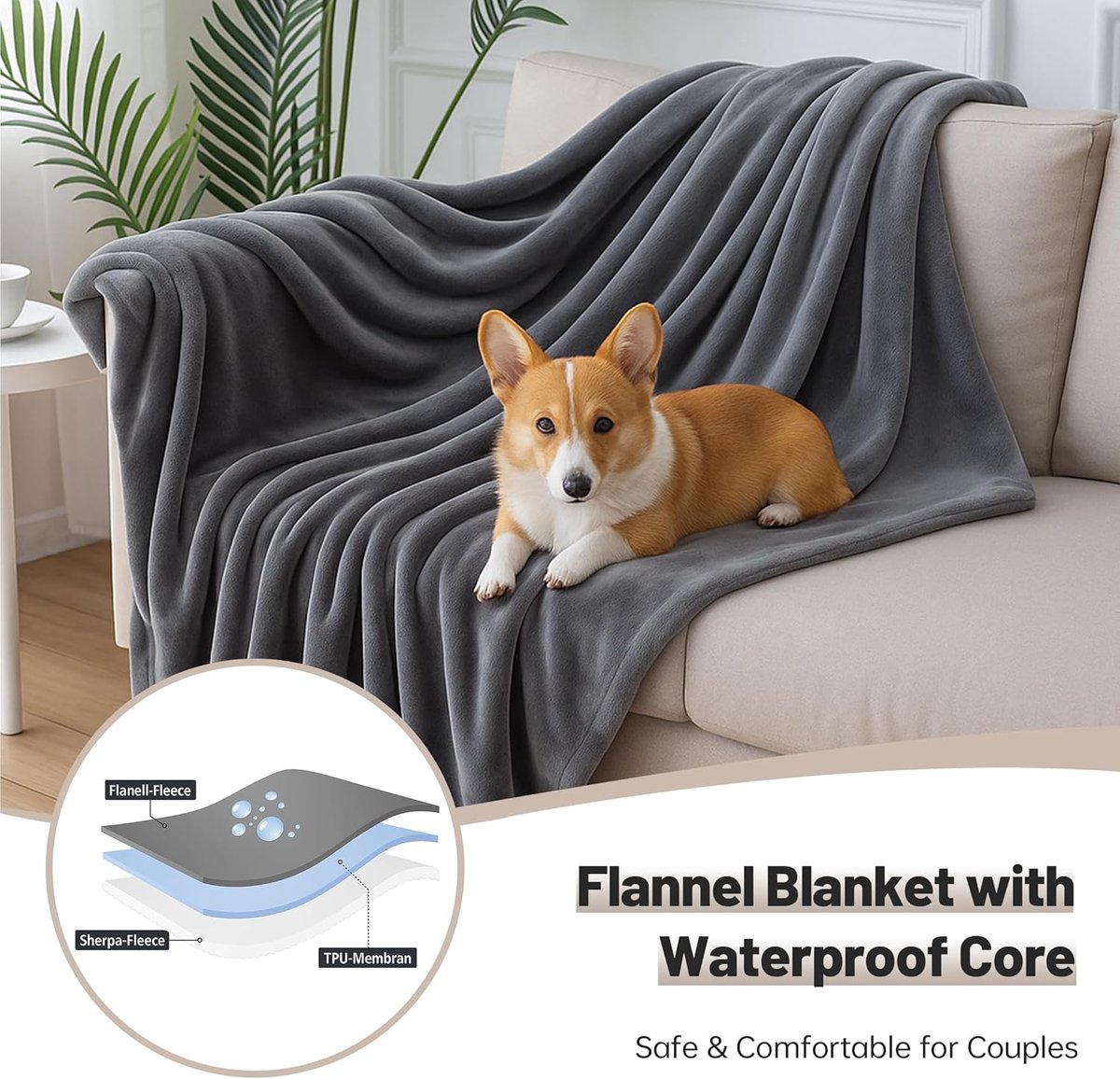Waterproof Blanket (215 x 230cm) Bedding, Aid Waterproof Love Blanket, Sofa Against Pee and Spill - ShopVlot