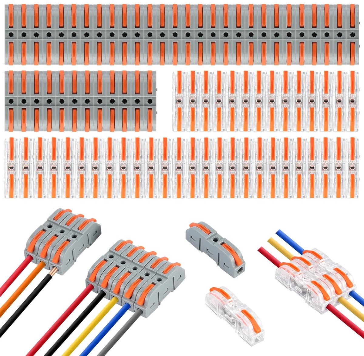 Pack of 80 Cable Connectors, Connection Terminals with Control Lever, Bilateral Conductor, Combinable Passage - ShopVlot