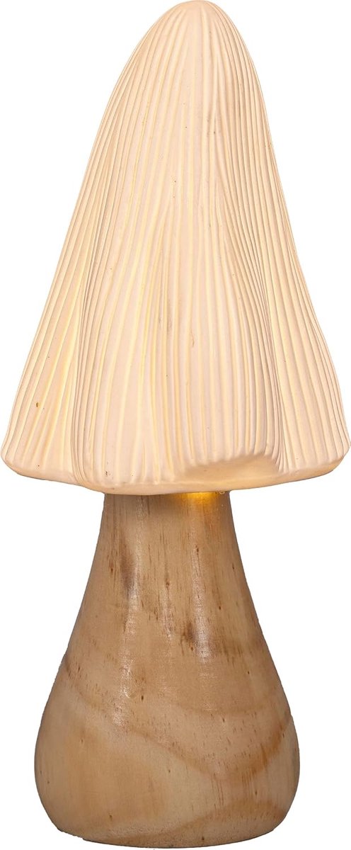 Ceramic LED mushroom on wooden trunk - simple luminous decoration all year round - for battery operation - ShopVlot