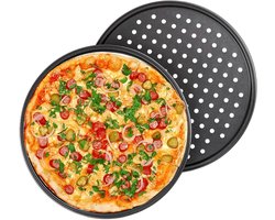 Pizza Baking Plate Set of 2 Round Pizza Plate with Non-Stick Carbon Steel Pizza and Cake Diameter 32 cm Black - ShopVlot
