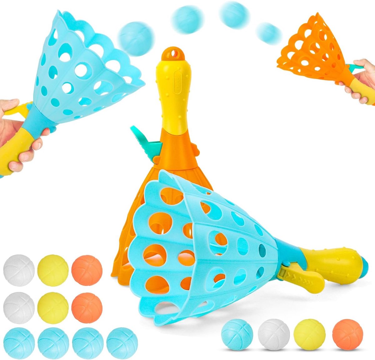 12 Pieces Fang Ball Game for Kids Outdoor Games for Kids Catch Tray Game with 2 Catcher Cups and 10 Balls Throwing - ShopVlot