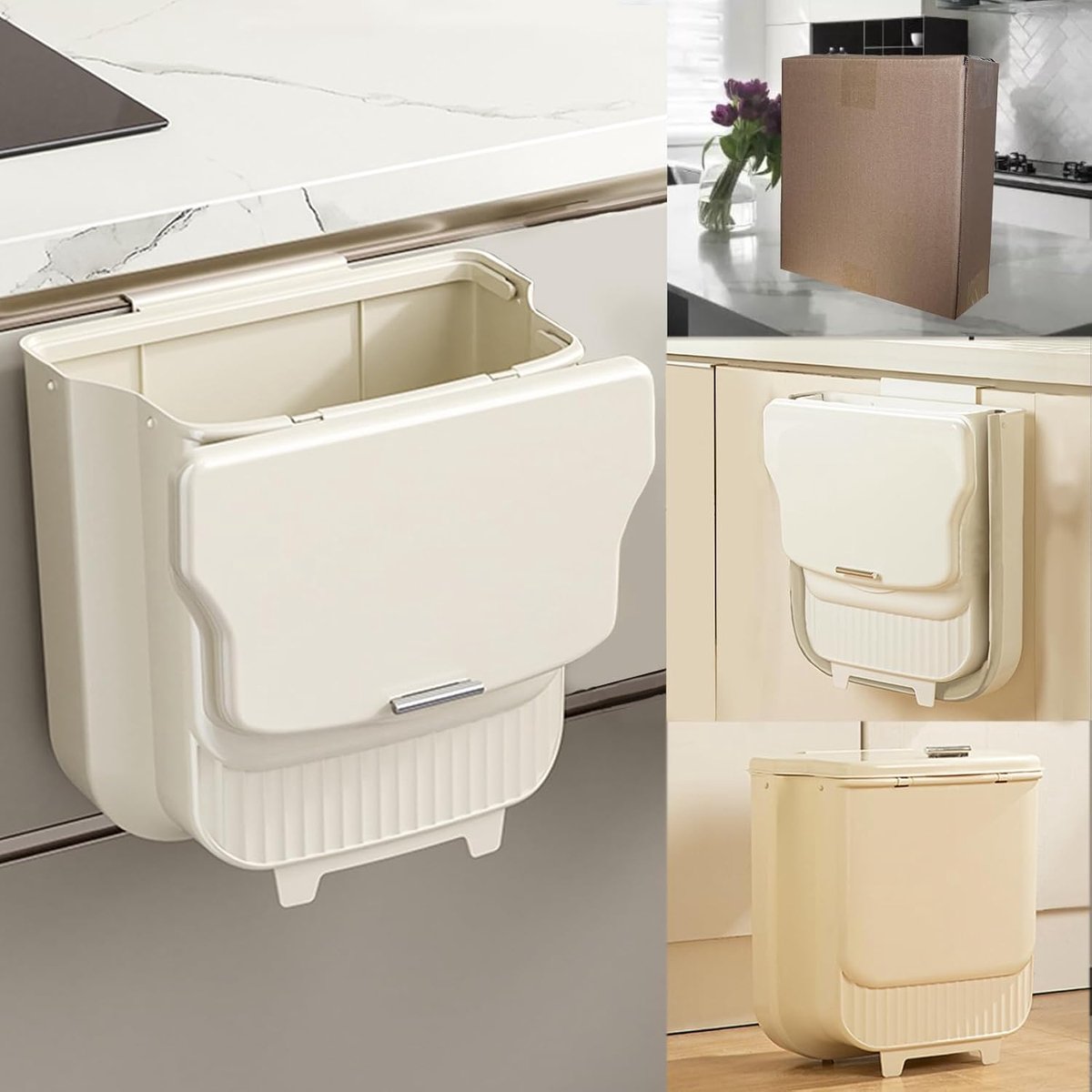 Foldable Hanging Waste Bin with Lid, Kitchen, Camping, Foldable Trash Bin, Kitchen Waste Bin, Hangable, for Kitchen - ShopVlot
