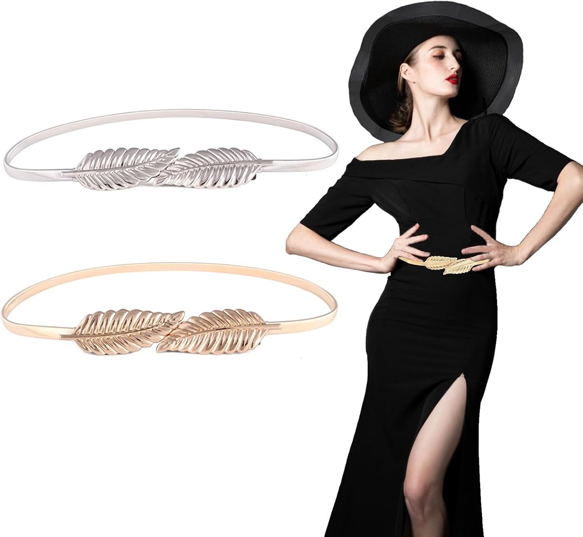 2 Pieces Women's Chain Belt Waist Chain Turquoise Belt Waist Adjustable Metal Western Cowgirl Belt for Dress - ShopVlot