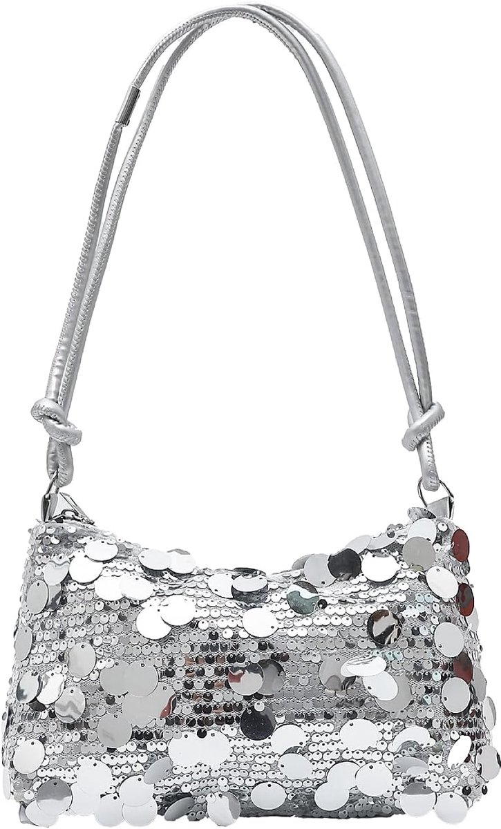 OMJMYY Clutch Glitter Bag Silver Evening Bag for Women Sequins Handbag Elegant Small Evening Bag with Zip for Date - ShopVlot
