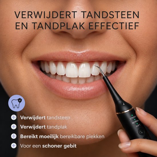 Verwijdert tandsteen en tandplak effectief. Dichtbij zicht op een lachende mond met de Dentect tandsteenverwijderaar.