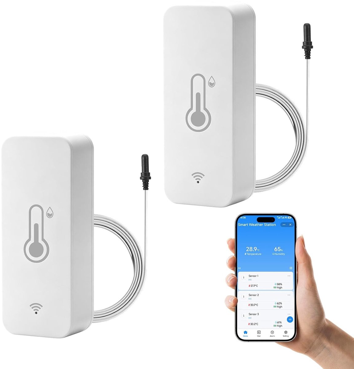 2 stuks wifi-thermometer, hygrometer met sensor, slimme koelkastthermometer met Tuya/Smart Life app, wifi-thermometer - ShopVlot