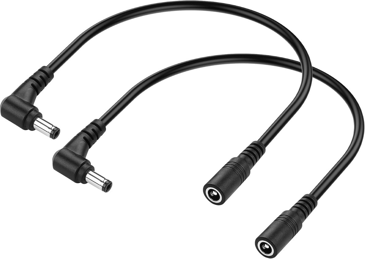 Extension Cable, 12 V DC, 5.5 x 2.1 mm, 0.3 m, 90 Degree Right Angle DC 5.5 mm x 2.1 mm, Plug to Bushing Extension - ShopVlot