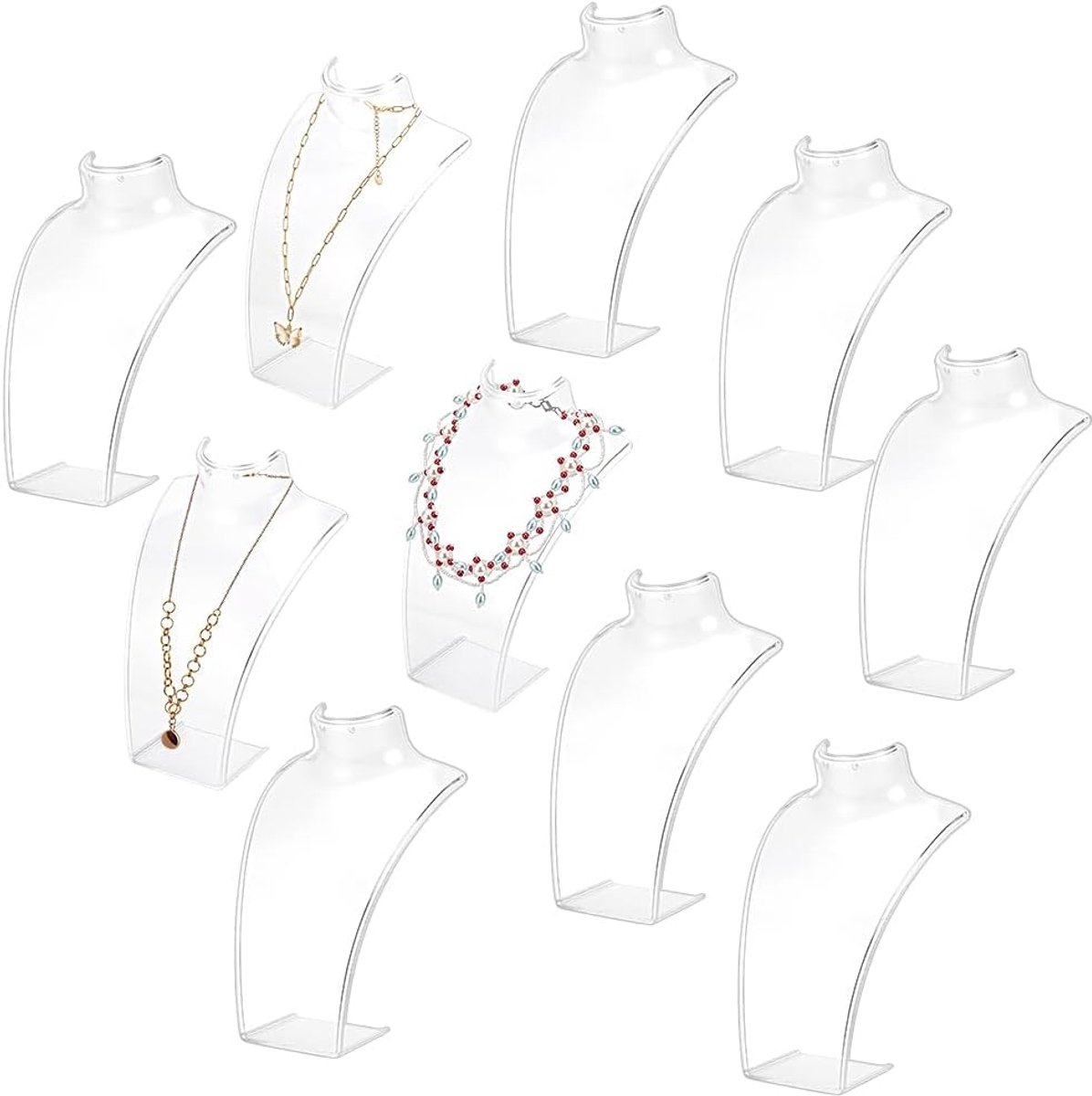 ORIGACH 10 STKS Acryl Ketting en Oorbel Display Buste Stand, Clear 3D Ketting Display Stand, Transparante Sieraden - ShopVlot