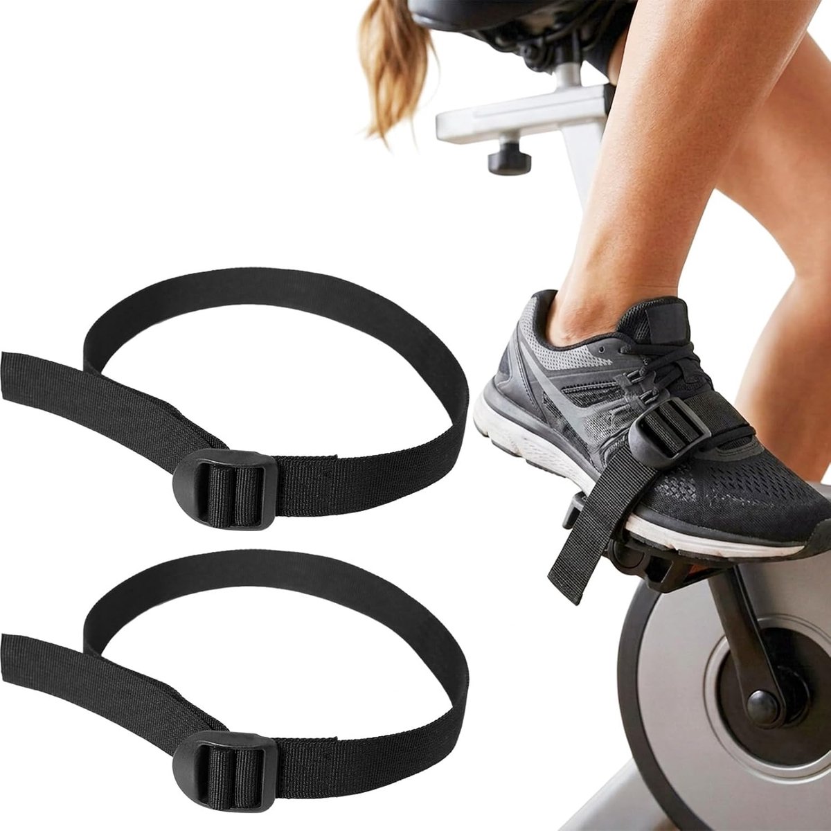 Roeimachine Voetbanden Roeier, Verstelbare Voetband Fitness, Duurzame Nylon Pedalen, 72x2 cm, Zwart, 2PCS - ShopVlot