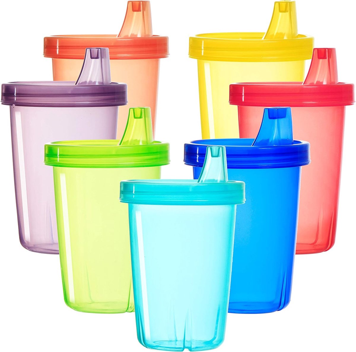 Youngever 7 Pieces Sippy Cups, Children's Cups Plastic, Sippy Lid Cups, Baby Cups Drinking (Rainbow) - ShopVlot