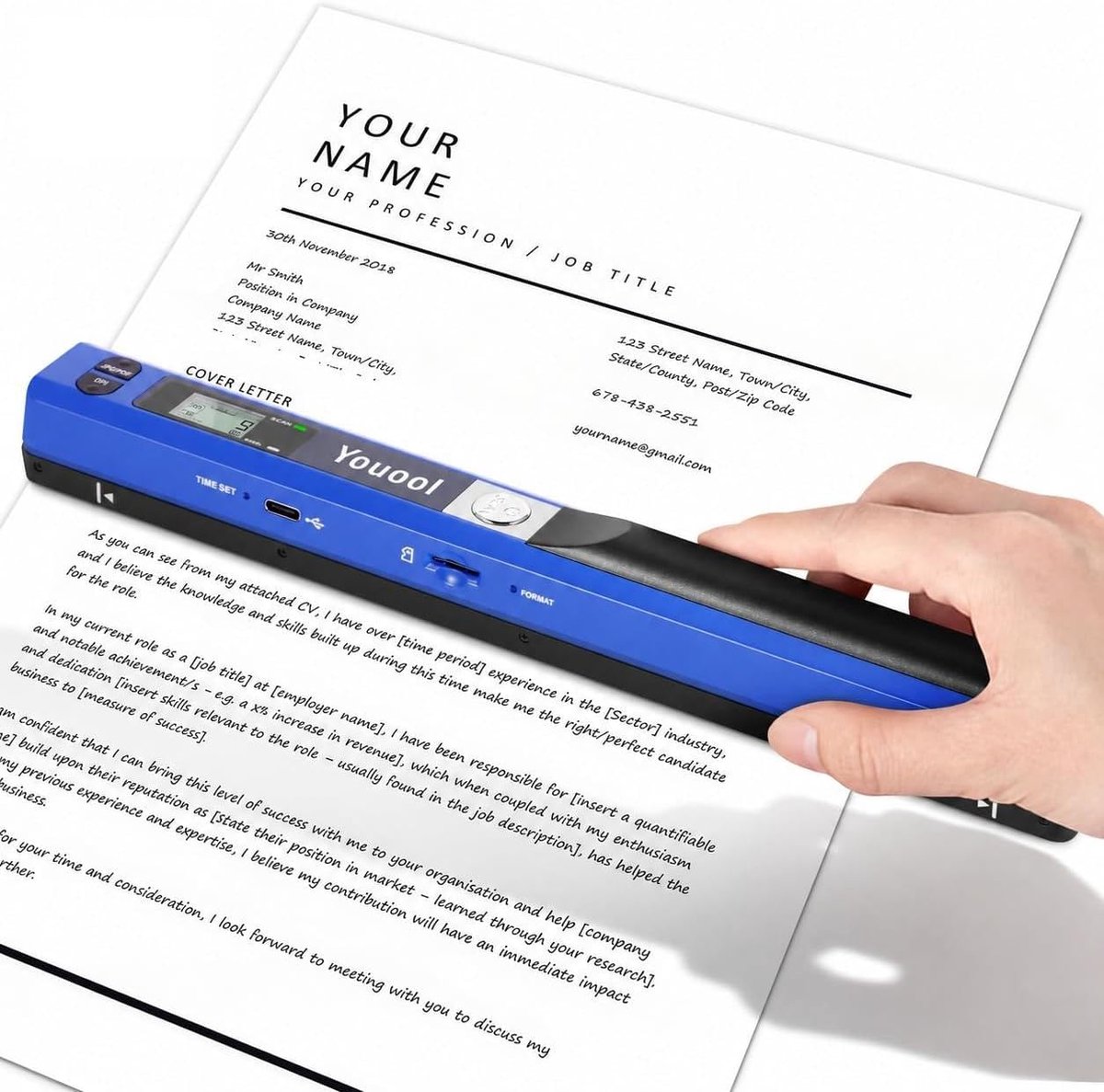 A4 Portable Scanner USB Image Scanner Portable Colour Scanner 900 DPI A4 Document Scanner JPG/PDF Format (Blue Scanner - ShopVlot