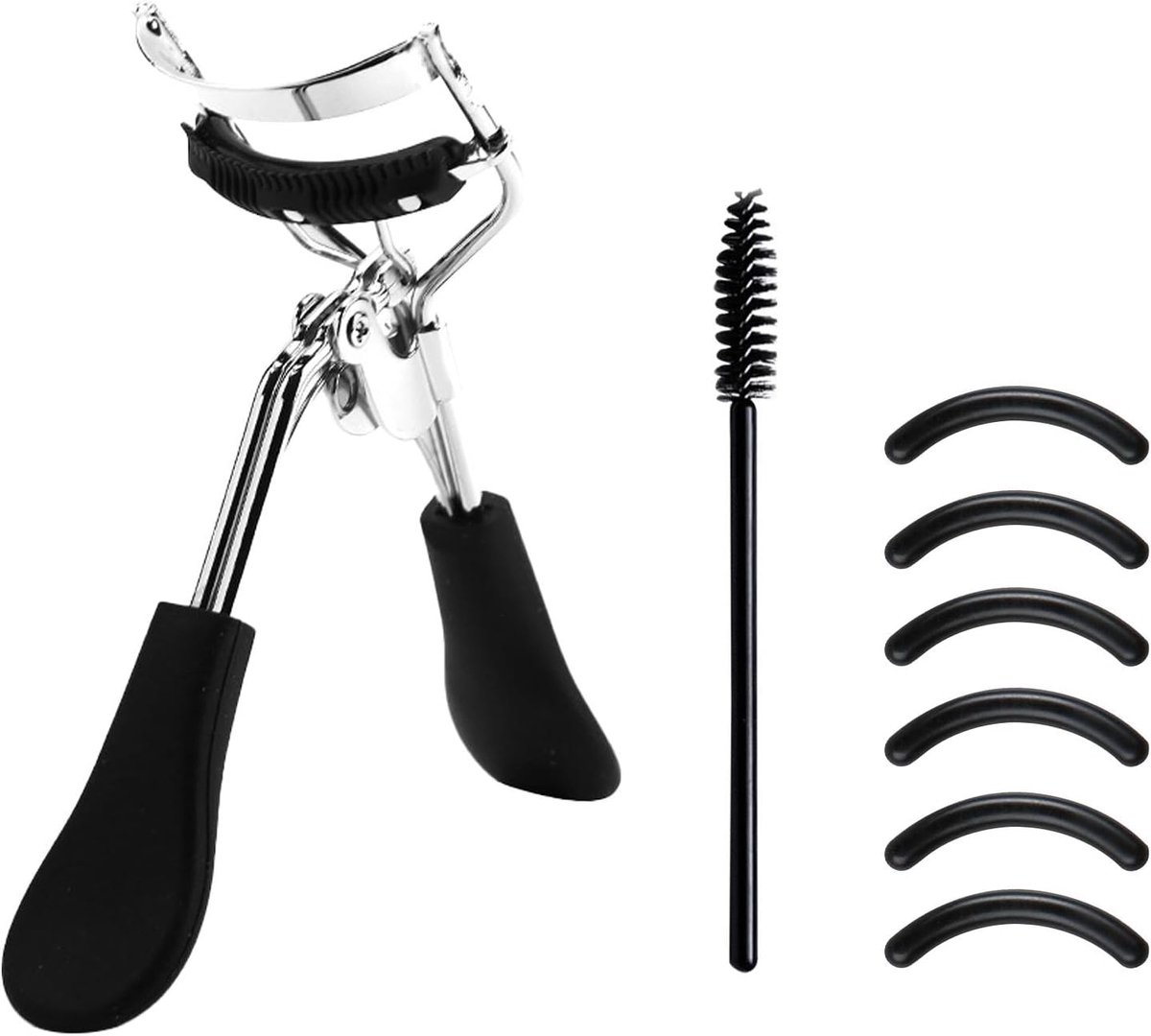 Professional eyelash curler, long lasting swing with 6 silicone replacement pads and spiral eyelash brush, 3D effect - ShopVlot