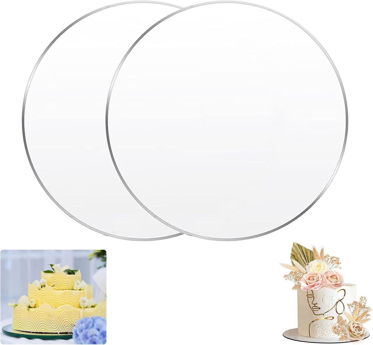 Acrylic Cake Plate, 2 Pieces Round Cake Plates, Diameter 20 cm, 2 mm Thick Cake Tray with Protective Film for Serving - ShopVlot