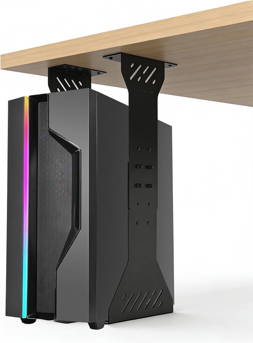 PC Holder Under Desk, Heavy Duty Computer Case up to 35kg Load Capacity, Adjustable Computer Case Holder (Black) - ShopVlot