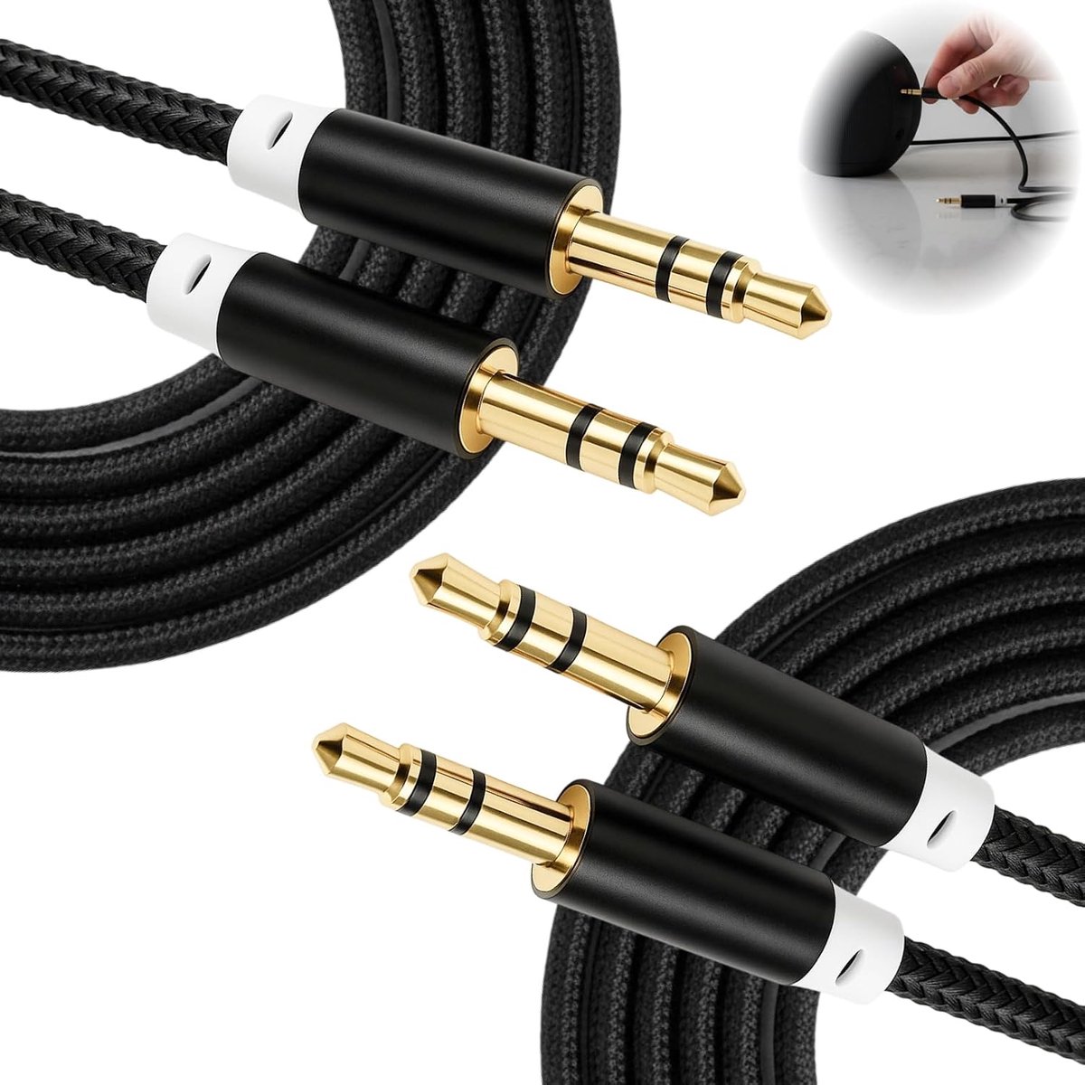2 stuks 3,5 mm audiokabel, nylon gevlochten, 1 m audiokabel voor hoofdtelefoon, smartphones, tablets, luidsprekers, PC - ShopVlot