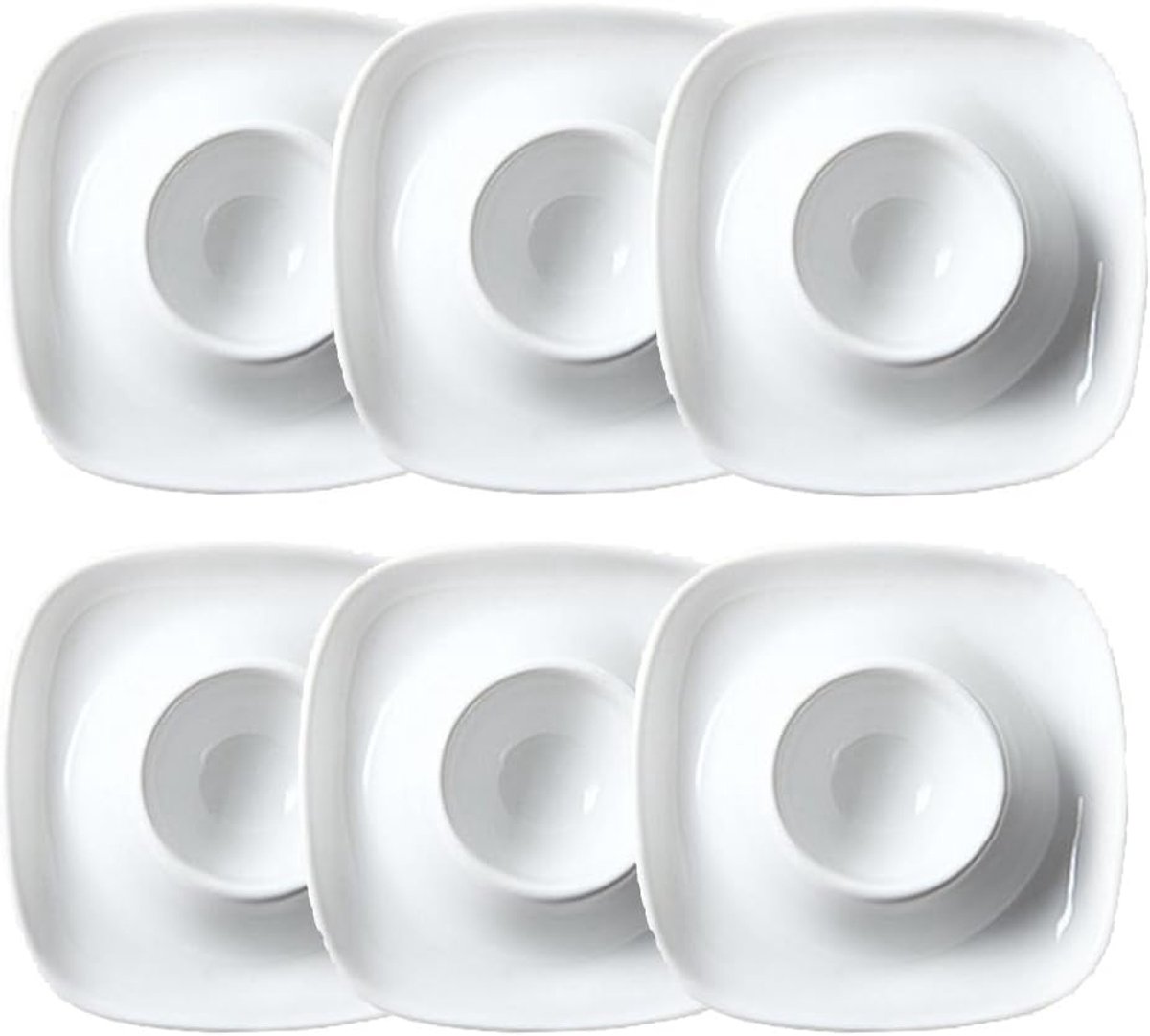 White Porcelain Egg Cups Set with 6 Egg Holders, Elegant 6-Piece Ceramic Breakfast Set - ShopVlot