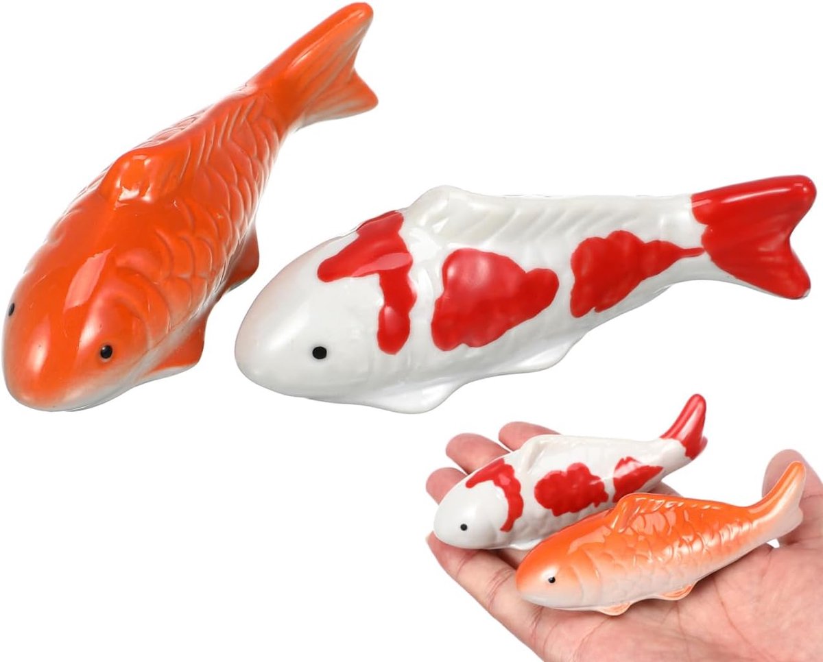 Angoily 2pcs Floating Ceramic Fish Floating Koi Fish Artificial Ornaments for Aquarium Fish Tank Fountain Bowl Pond - ShopVlot