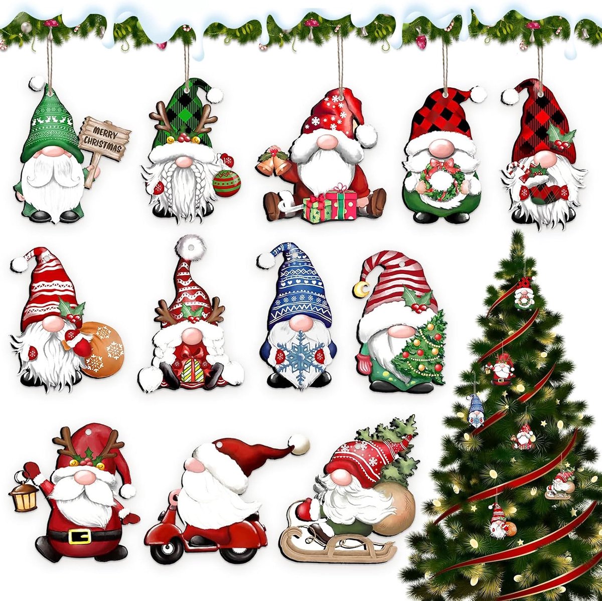 UOY Wooden Christmas Pendants, 24 Pieces, Wooden Christmas Pendants, Christmas Decoration, Pendant, Santa Claus - ShopVlot