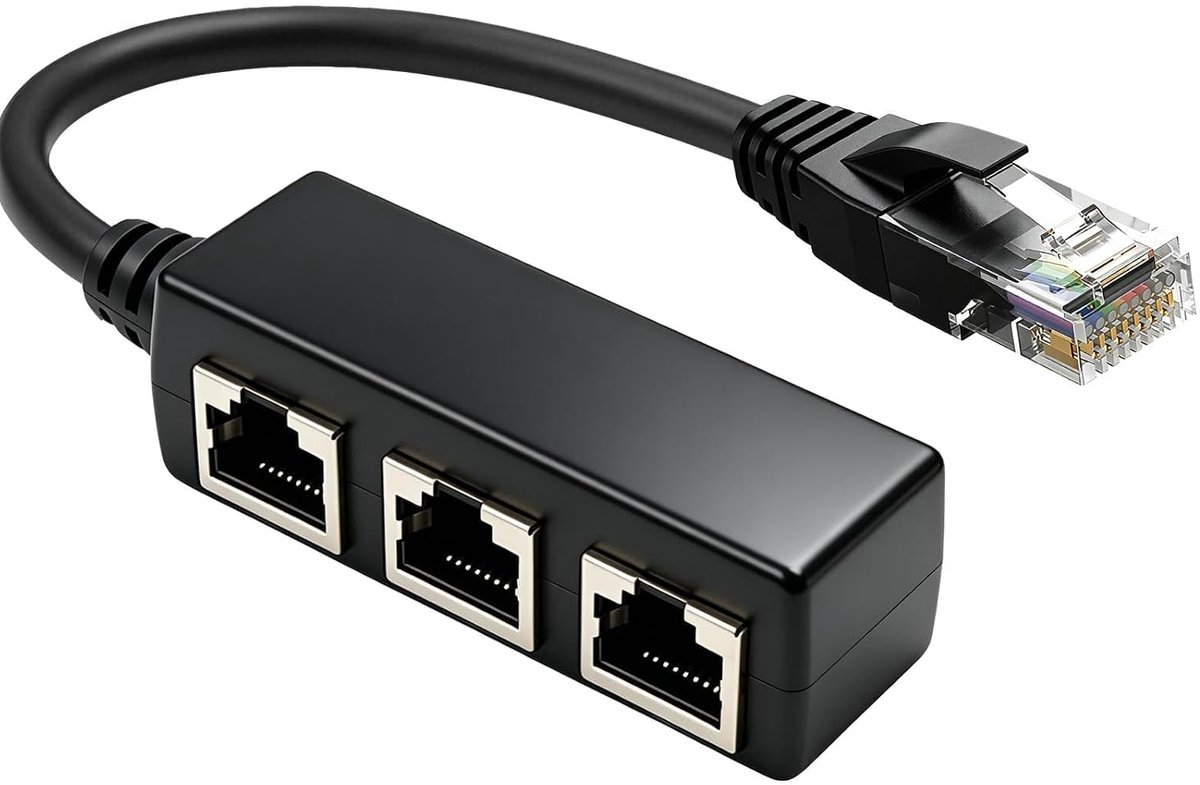 RJ45 Ethernet-kabelsplitter 1 stekker op 3 aansluitingen, RJ45 verdubbeling voor ethernet Cat5, 5e, 6 - ShopVlot