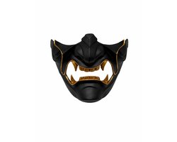 Japans Oni Halfmasker Zwart Goud – Samurai Demon Masker met verstelbare riempjes – Cosplay & Halloween