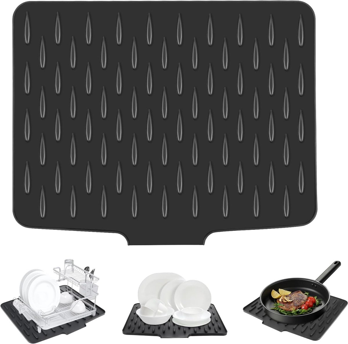 Dish Draining Mat, 40 x 32.5 cm, Leak-proof Silicone Protection, Easy Cleaning, Environmentally Friendly, Heat - ShopVlot
